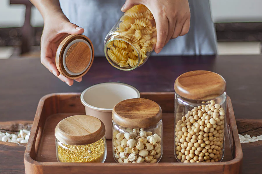 Clear Glass Canisters with Wooden Lids