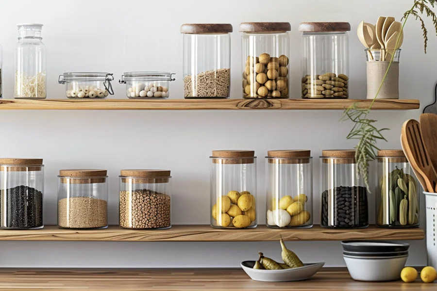 Clear Glass Canisters with Wooden Lids